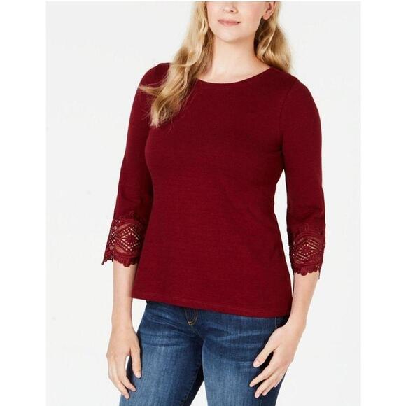 Charter Club Cotton Lace-Trim Top - Picture 1 of 2